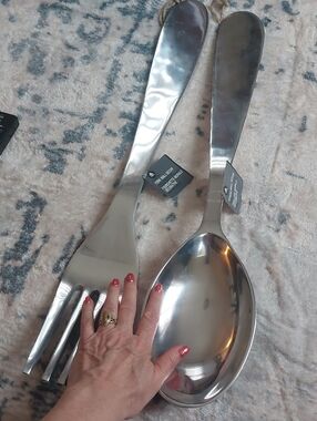Hometrends Set 2 Ft Fork Spoon Metal Wall Art Kitchen Modern Silver